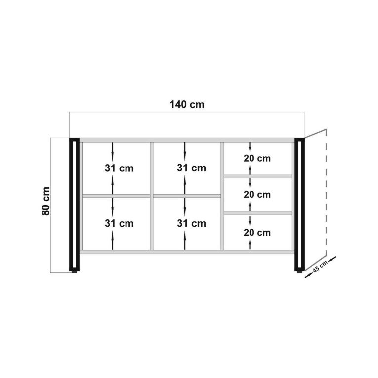 Credenza quercia e nera 140x45x80h cm 3 ante - Arjuna