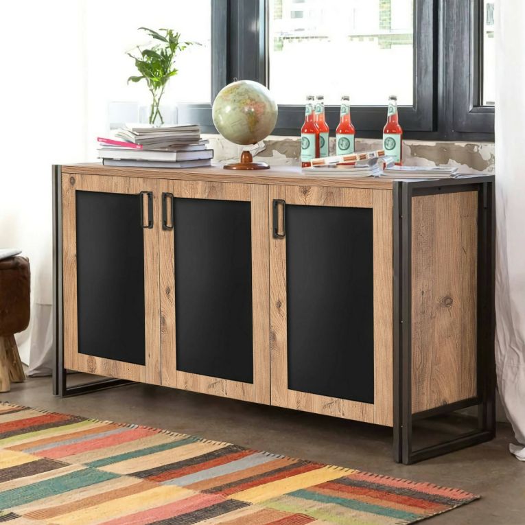 Credenza quercia e nera 140x45x80h cm 3 ante - Arjuna
