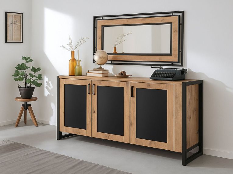 Credenza quercia e nera 140x45x80h cm 3 ante - Arjuna