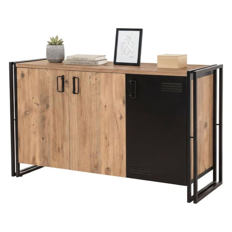 Credenza quercia e nera 140x45x80h cm 3 ante - Yvonne