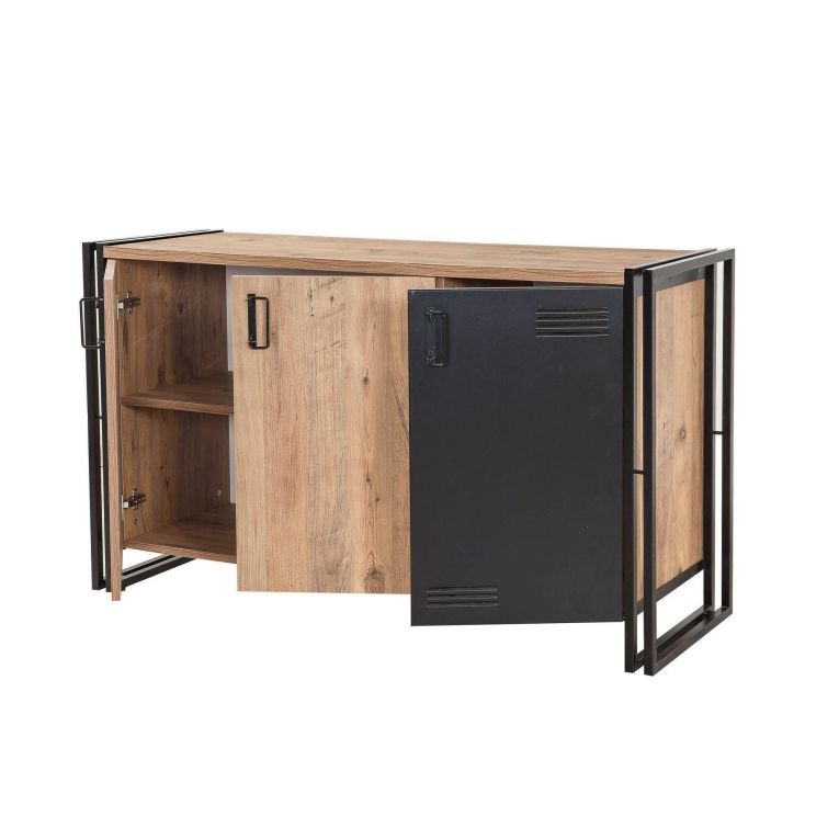 Credenza quercia e nera 140x45x80h cm 3 ante - Yvonne