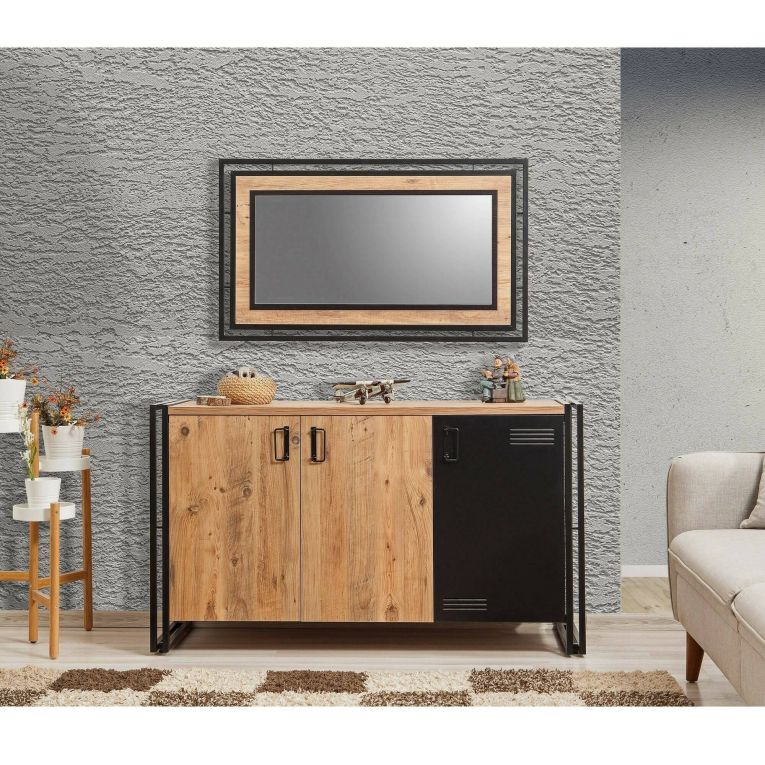 Credenza quercia e nera 140x45x80h cm 3 ante - Yvonne