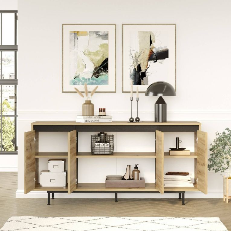 Credenza quercia e nera 160x44x75h cm 4 ante - Kay
