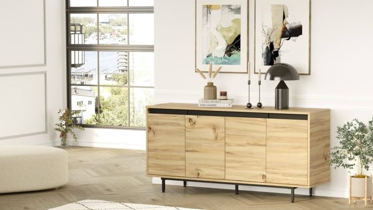 Credenza quercia e nera 160x44x75h cm 4 ante - Kay