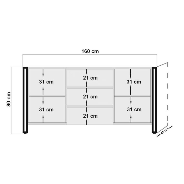 Credenza quercia e nera 160x45x80h cm 2 ante e 3 cassetti - Baldo