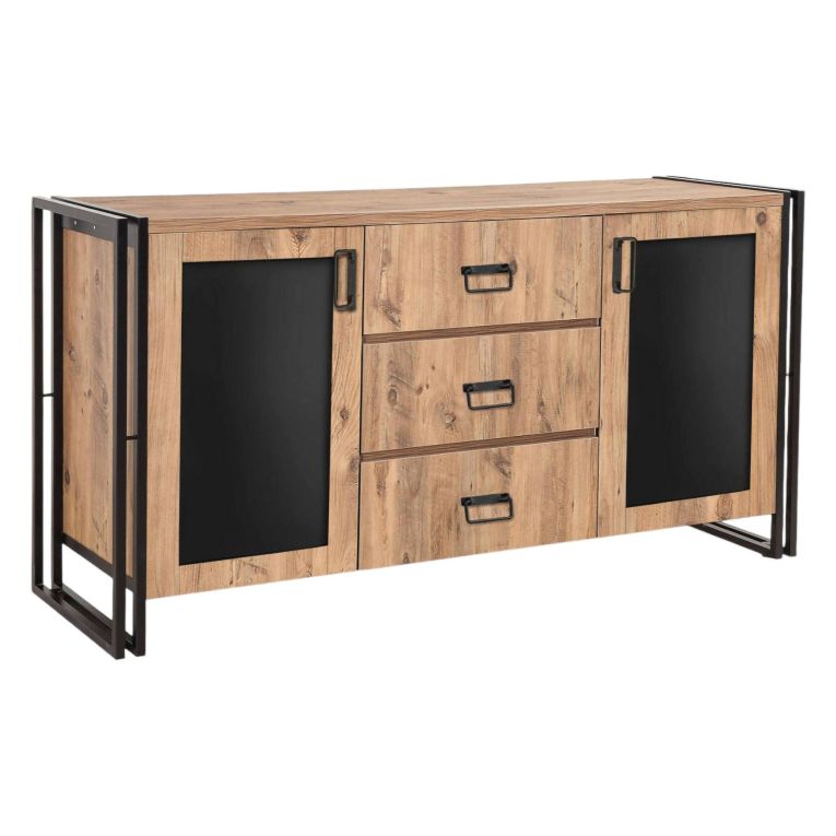Credenza quercia e nera 160x45x80h cm 2 ante e 3 cassetti - Baldo
