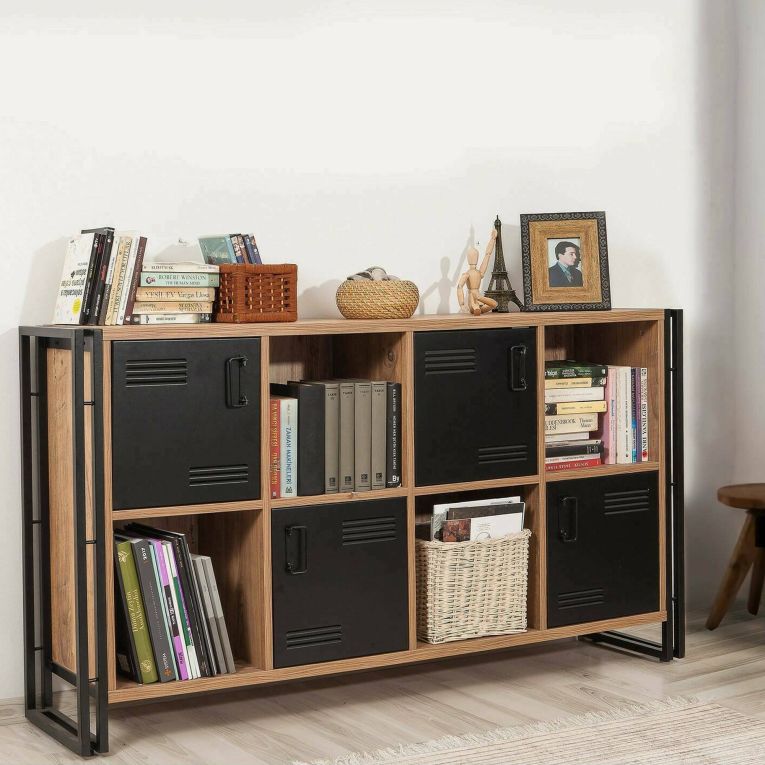 Credenza quercia e nera 164x35x89h cm 4 ante - Dodong