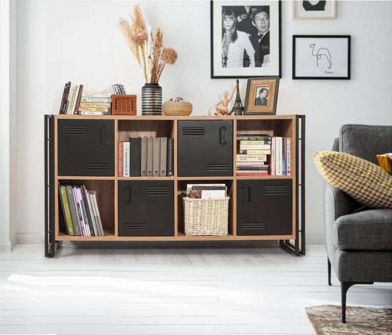 Credenza quercia e nera 164x35x89h cm 4 ante - Dodong