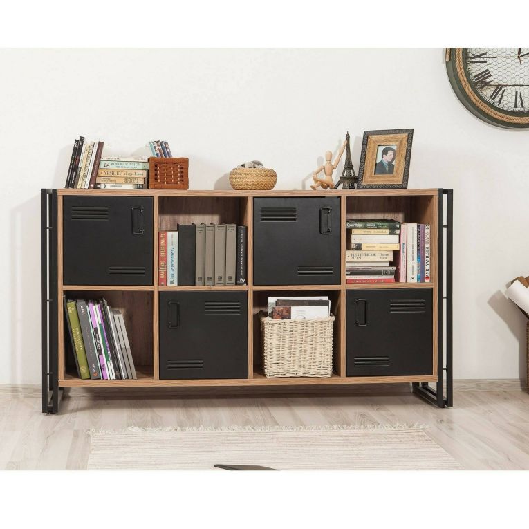 Credenza quercia e nera 164x35x89h cm 4 ante - Dodong