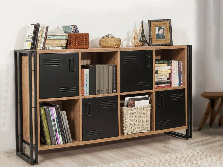 Credenza quercia e nera 164x35x89h cm 4 ante - Dodong
