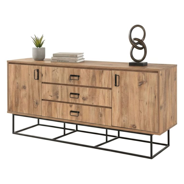 Credenza quercia e nera 180x45x80h cm 2 ante e 3 cassetti - Barrea