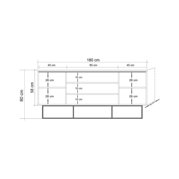 Credenza quercia e nera 180x45x80h cm 2 ante e 3 cassetti - Barrea