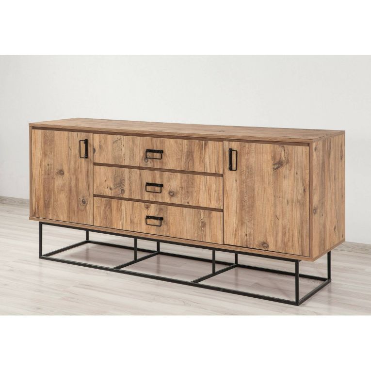 Credenza quercia e nera 180x45x80h cm 2 ante e 3 cassetti - Barrea