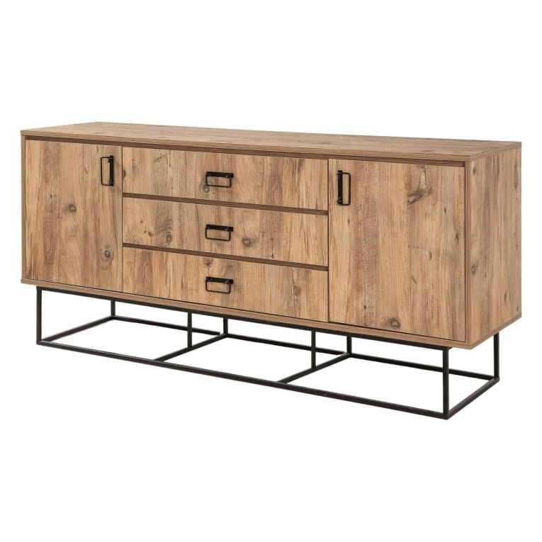 Credenza quercia e nera 180x45x80h cm 2 ante e 3 cassetti - Barrea