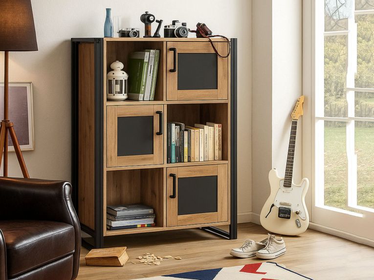 Credenza quercia e nera 89x35x127h cm 3 ante - Telesilla