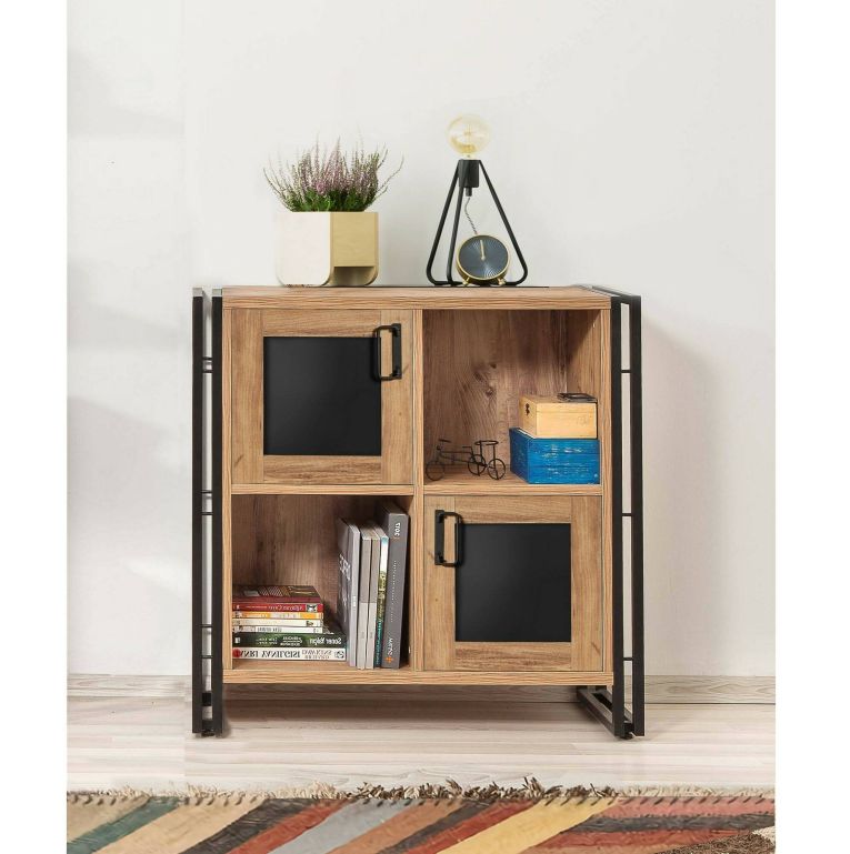 Credenza quercia e nera 89x35x89h cm 3 ante - Telesilla