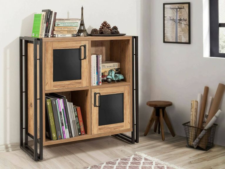 Credenza quercia e nera 89x35x89h cm 3 ante - Telesilla
