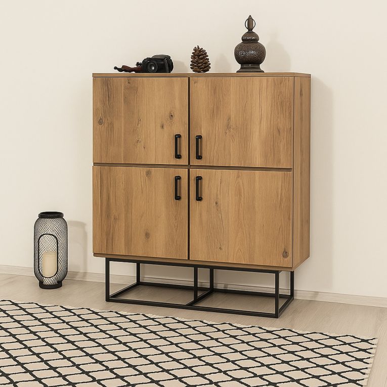 Credenza quercia e nera 93x36x115h cm 2 cassetti - Katmandu