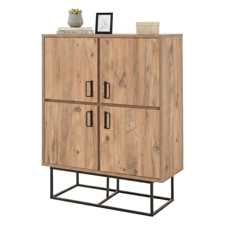 Credenza quercia e nera 93x36x115h cm 2 cassetti - Katmandu