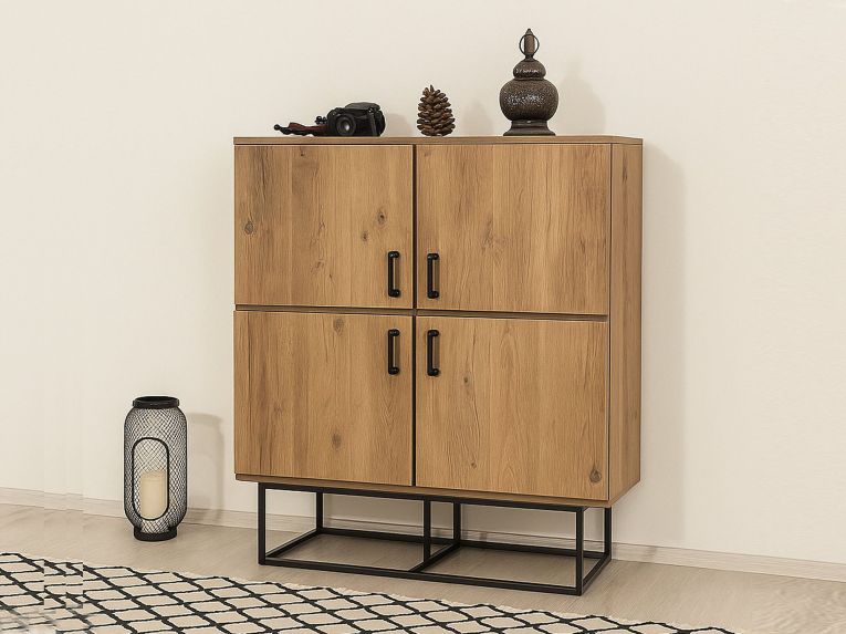 Credenza quercia e nera 93x36x115h cm 2 cassetti - Katmandu