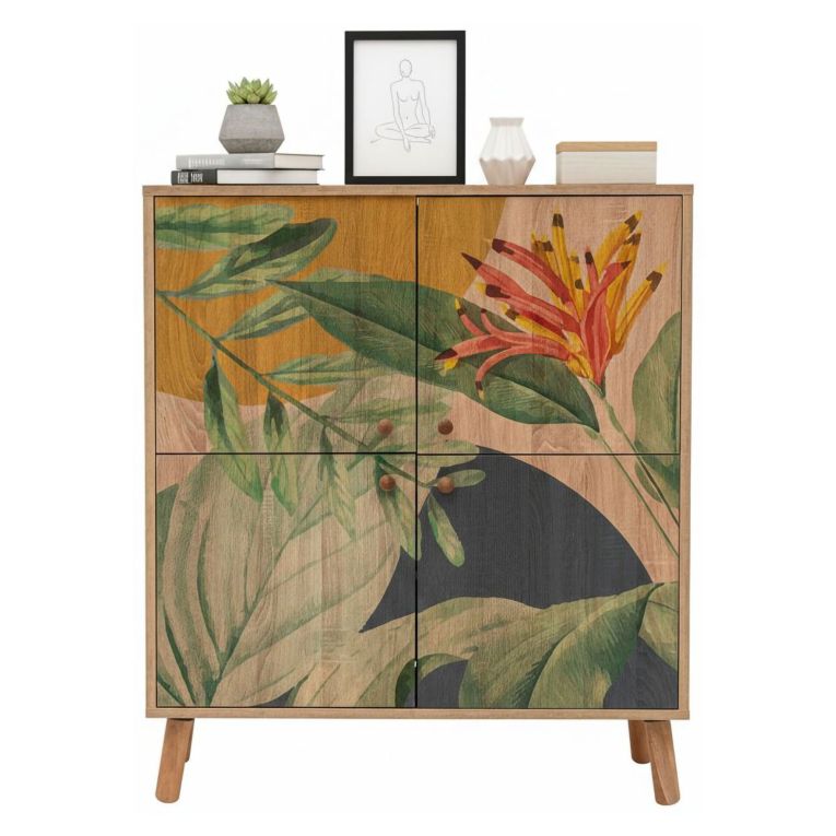 Credenza quercia e verde 95x36x111h cm 4 ante - Agyemang