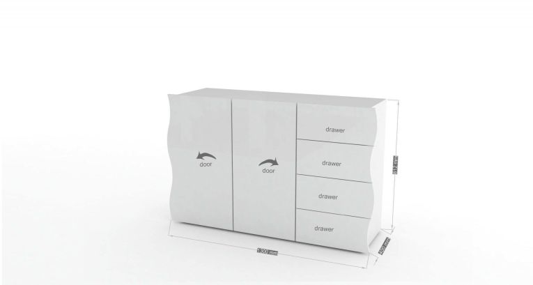 Credenza Romolo, Madia da cucina a 2 ante e 4 cassetti, Buffet da soggiorno, 100% Made in Italy, cm 124x40h81, Bianco lucido