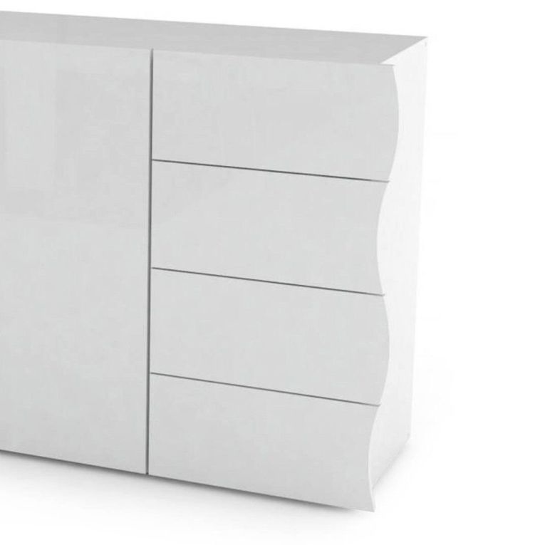 Credenza Romolo, Madia da cucina a 2 ante e 4 cassetti, Buffet da soggiorno, 100% Made in Italy, cm 124x40h81, Bianco lucido