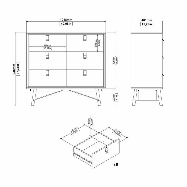 Credenza rovere 101x40x94h cm 6 cassetti - Maka