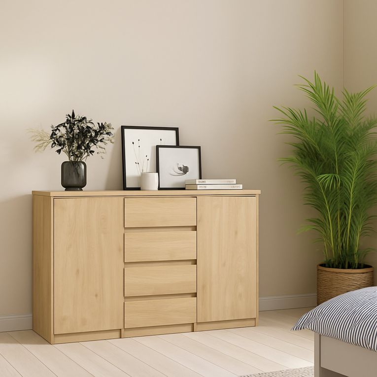 Credenza rovere 120x50x90h cm 2 ante e 4 cassetti - Angelika
