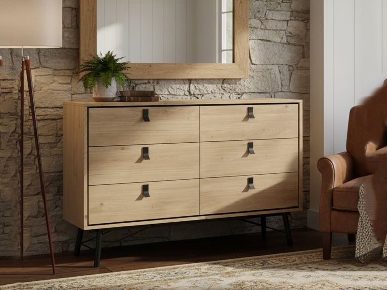 Credenza rovere 150x40x94h cm 6 cassetti - Anturio