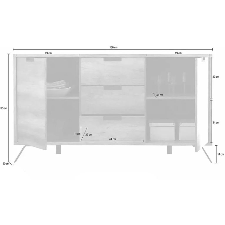 Credenza rovere 156x50x86h cm 2 ante e 3 cassetti - Alphonse