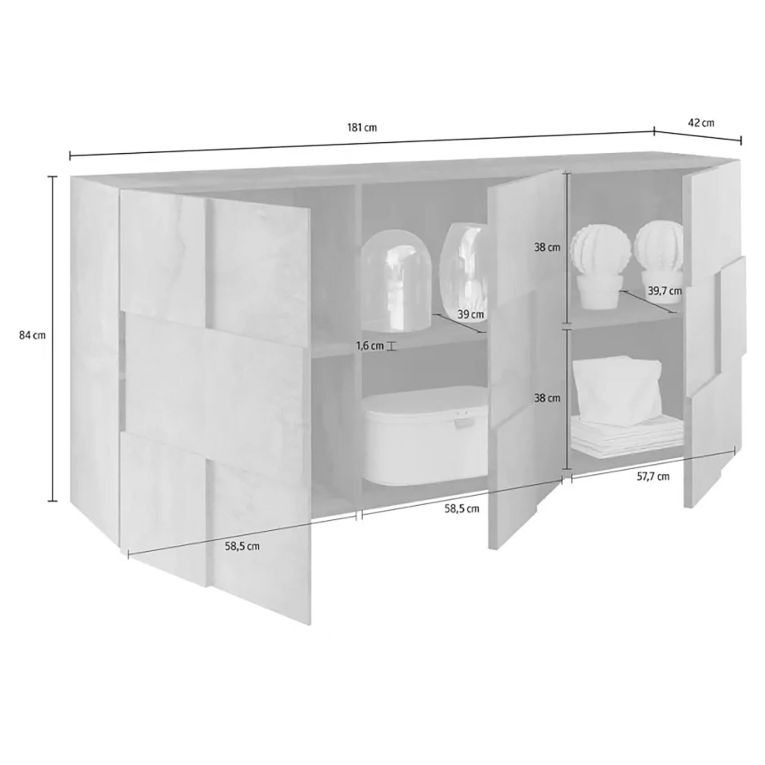 Credenza rovere 181x43x84h cm 3 ante - Ulysses