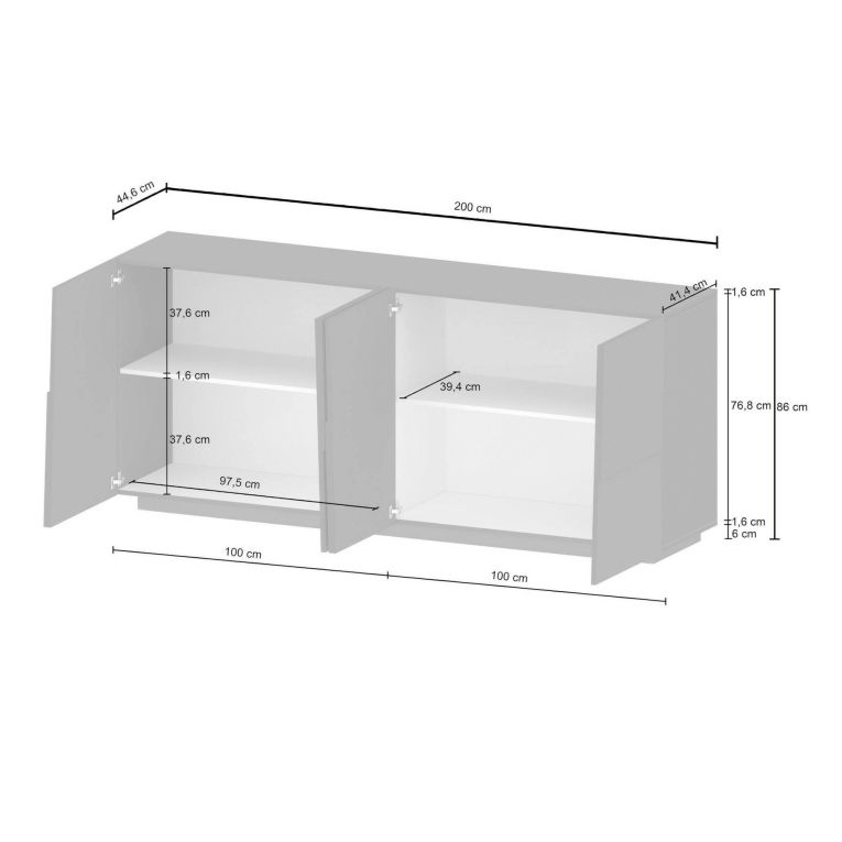 Credenza rovere 200x44x86h cm 4 ante - Arda