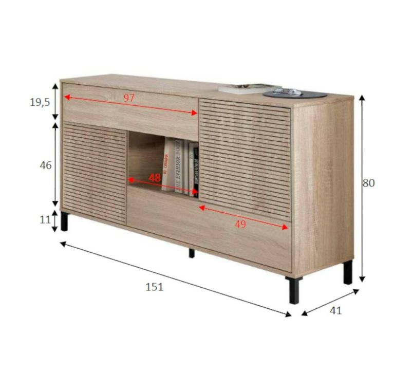 Credenza rovere cannettato 151x41x80h cm 2 ante e 2 cassetti - Abib