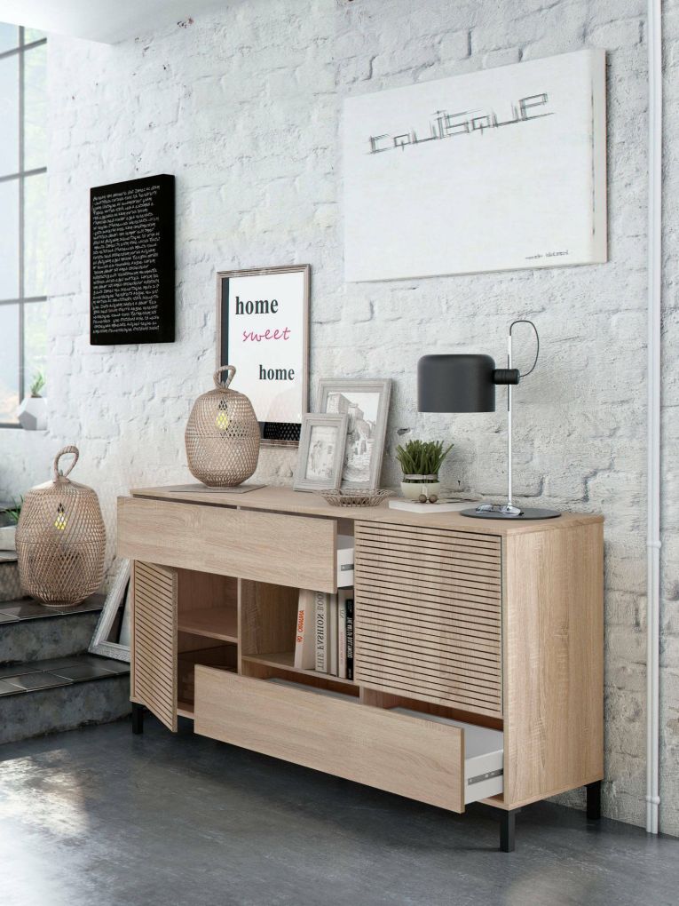 Credenza rovere cannettato 151x41x80h cm 2 ante e 2 cassetti - Abib