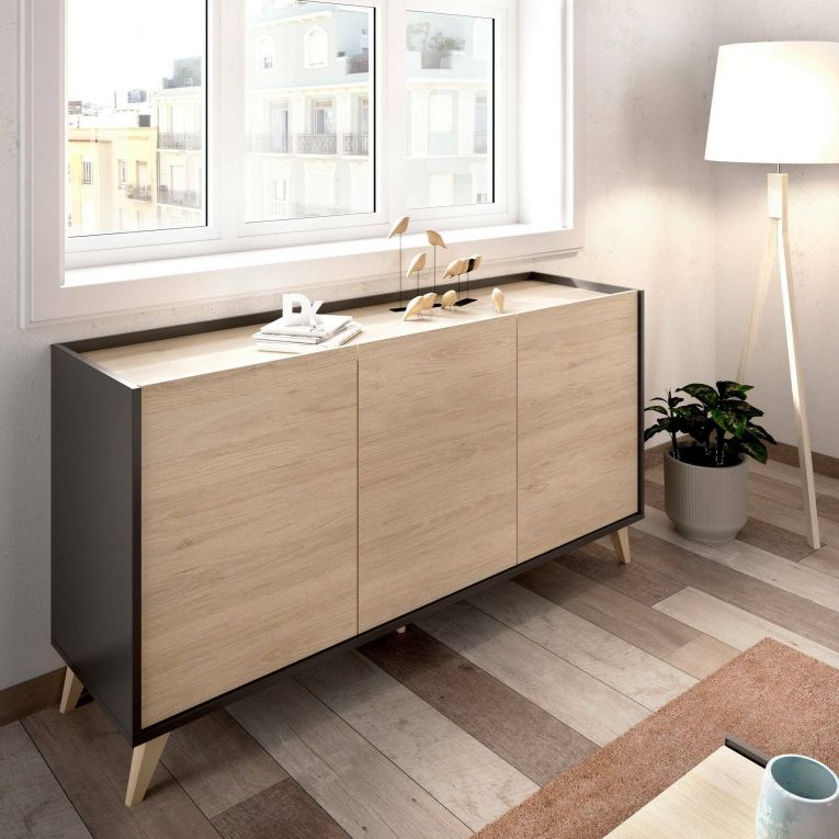 Credenza rovere e antracite 155x43x75h cm 3 ante - Afrodite