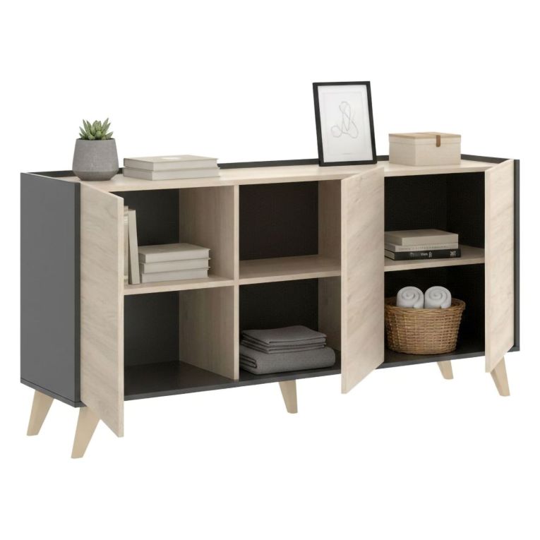 Credenza rovere e antracite 155x43x75h cm 3 ante - Afrodite