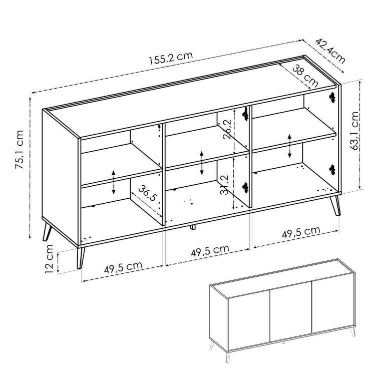 Credenza rovere e antracite 155x43x75h cm 3 ante - Afrodite