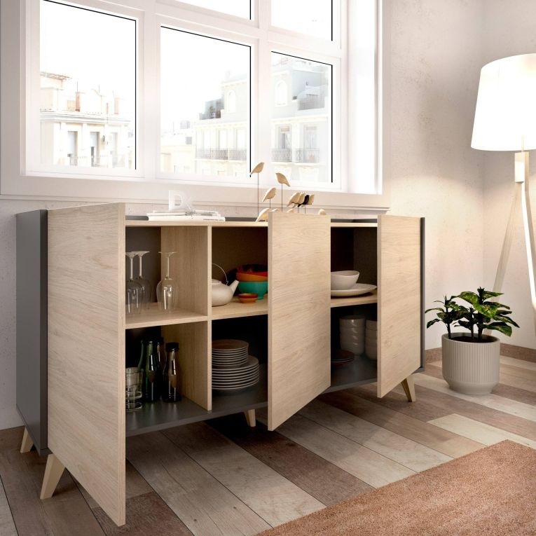 Credenza rovere e antracite 155x43x75h cm 3 ante - Afrodite
