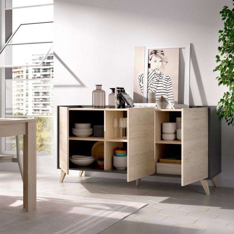 Credenza rovere e antracite 155x43x75h cm 3 ante - Afrodite