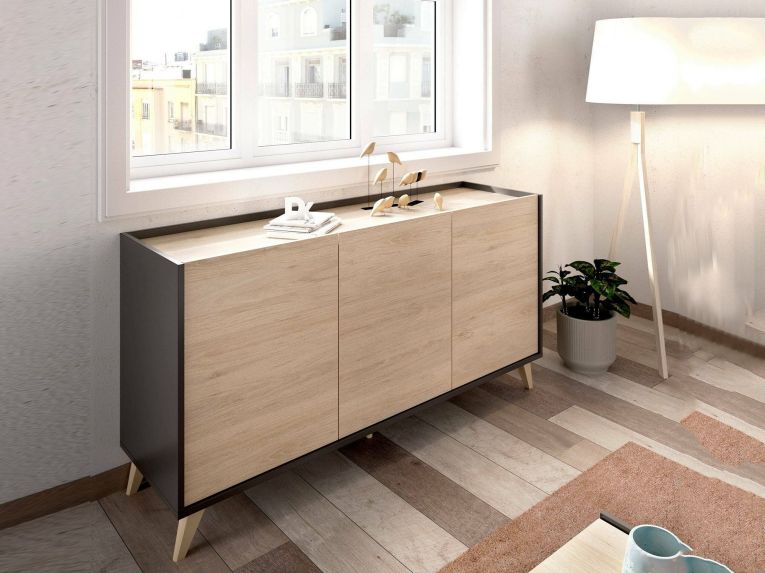 Credenza rovere e antracite 155x43x75h cm 3 ante - Afrodite