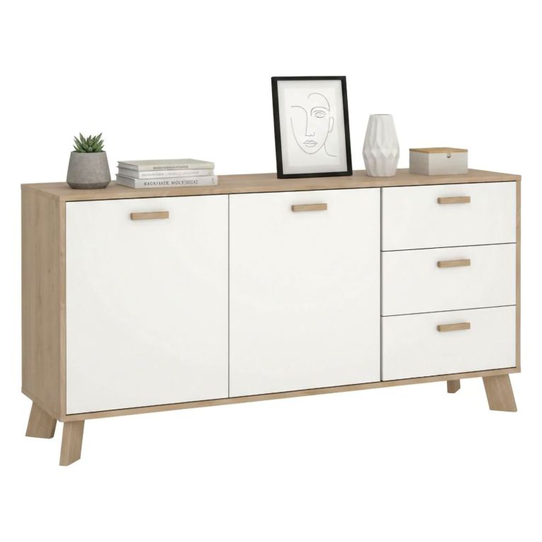 Credenza rovere e bianca 147x39x73h cm 2 ante e 3 cassetti - Pepito
