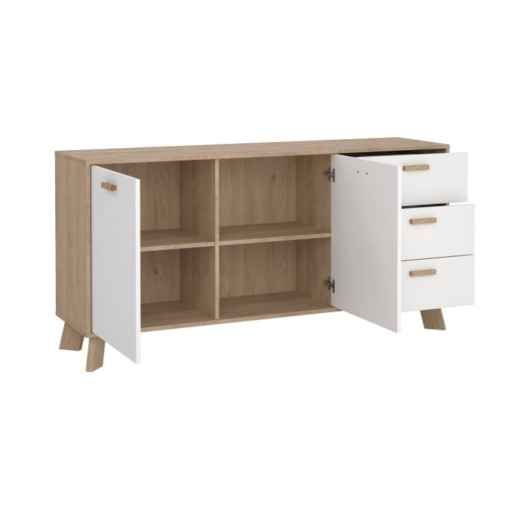 Credenza rovere e bianca 147x39x73h cm 2 ante e 3 cassetti - Pepito