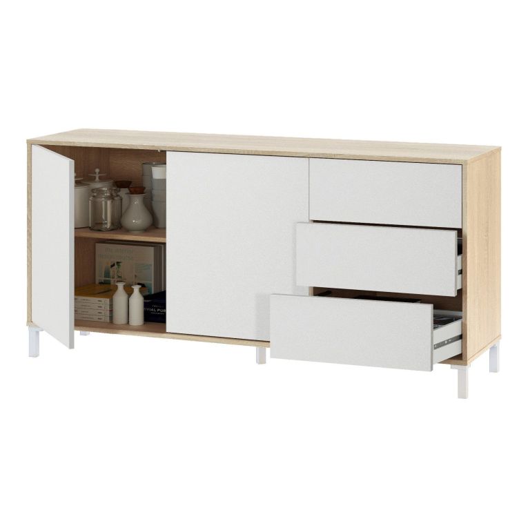 Credenza rovere e bianca 154x41x75h cm 2 ante e 3 cassetti - Ardelia