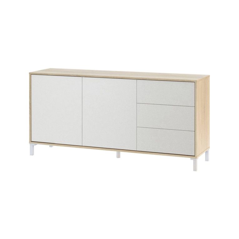 Credenza rovere e bianca 154x41x75h cm 2 ante e 3 cassetti - Ardelia