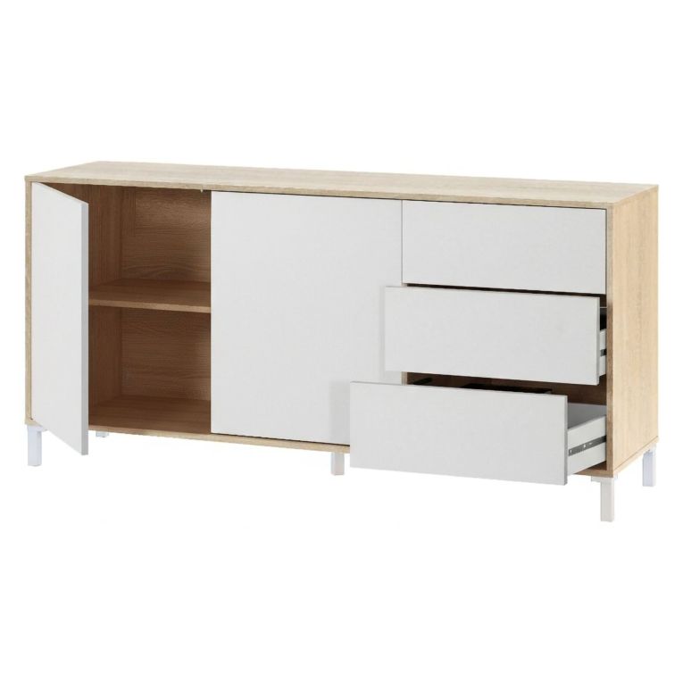 Credenza rovere e bianca 154x41x75h cm 2 ante e 3 cassetti - Ardelia