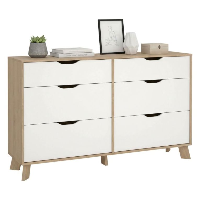 Credenza rovere e bianca 155x39x92h cm 6 cassetti - Chito