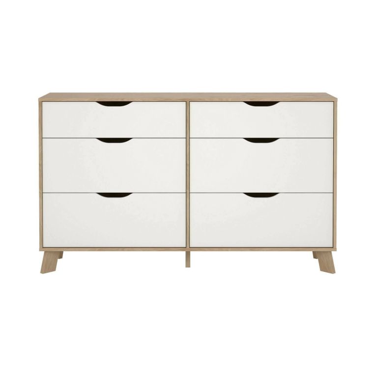 Credenza rovere e bianca 155x39x92h cm 6 cassetti - Chito