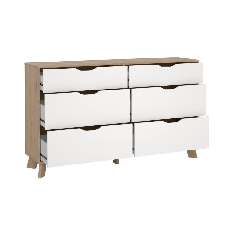 Credenza rovere e bianca 155x39x92h cm 6 cassetti - Chito