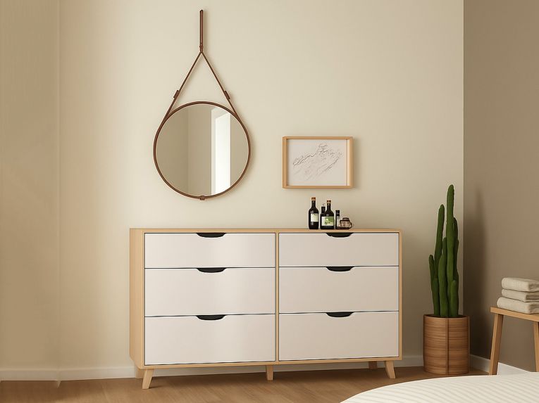 Credenza rovere e bianca 155x39x92h cm 6 cassetti - Chito